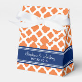 Monogram Oranje en Royal Blue Quatrefoil Wedding Bedankdoosjes (Voorkant Zijde)