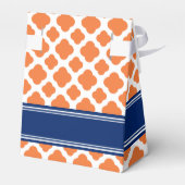 Monogram Oranje en Royal Blue Quatrefoil Wedding Bedankdoosjes (Achterkant)