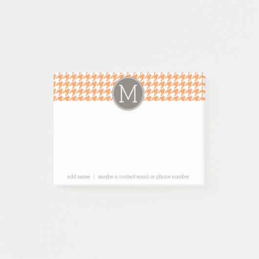 Monogram Oranje en Taupe Houndstooth Pattern Post-it® Notes (Voorkant)