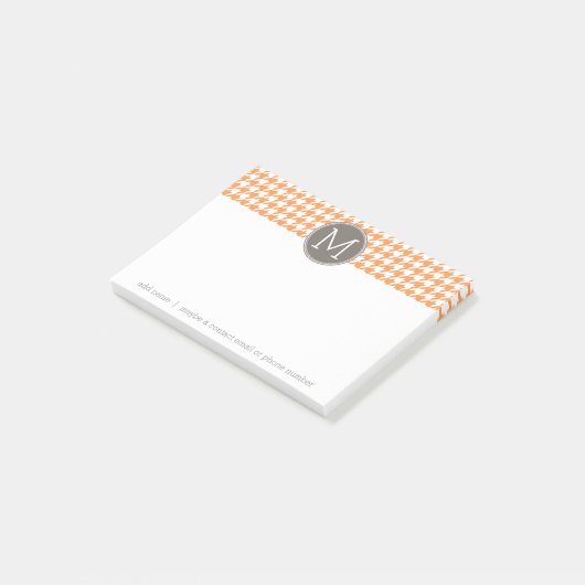 Monogram Oranje en Taupe Houndstooth Pattern Post-it® Notes (Schuin)