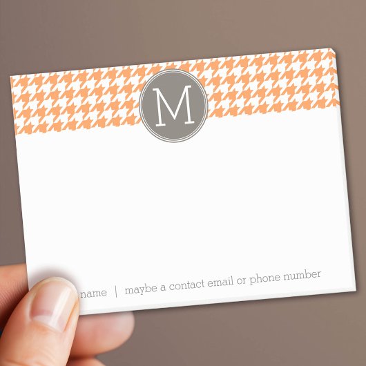 Monogram Oranje en Taupe Houndstooth Pattern Post-it® Notes