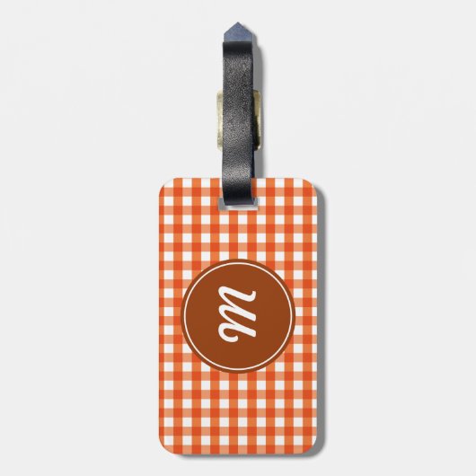 Monogram Oranje en White Gingham Pattern Bagagelabel (Achterkant verticaal)
