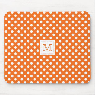 Monogram: Oranje en wit Polka-Dot Mousepad Muismat