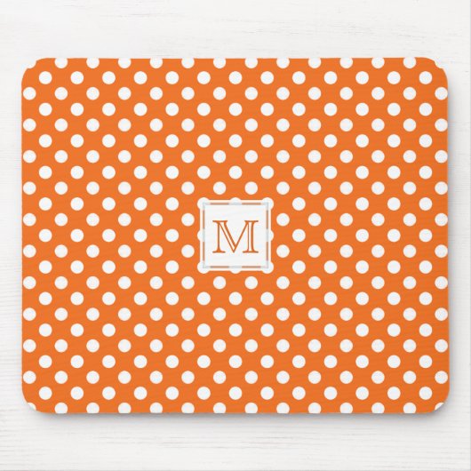 Monogram: Oranje en wit Polka-Dot Mousepad Muismat (Voorkant)