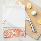monogram Oranje en witte  damkers Theedoek (Quarter Fold)