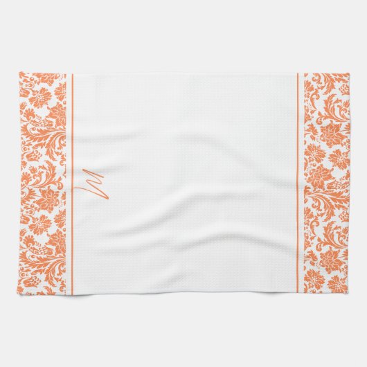 monogram Oranje en witte  damkers Theedoek (Horizontaal)