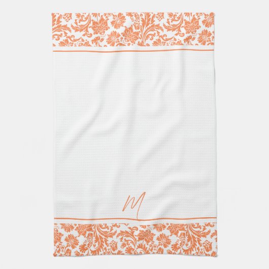 monogram Oranje en witte  damkers Theedoek (Verticaal)