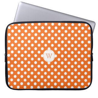 Monogram Oranje en witte poka-Stippen laptophoes Laptop Sleeve