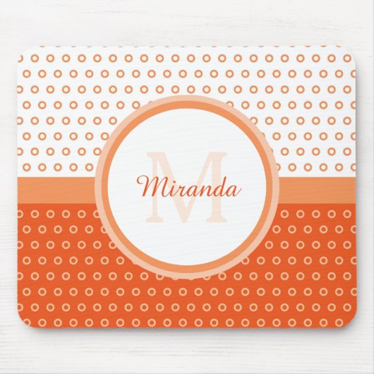 Monogram Oranje en witte pooldots met naam Muismat (Voorkant)