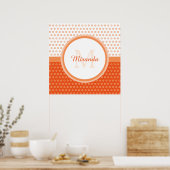 Monogram Oranje en witte pooldots met naam Poster (Keuken)