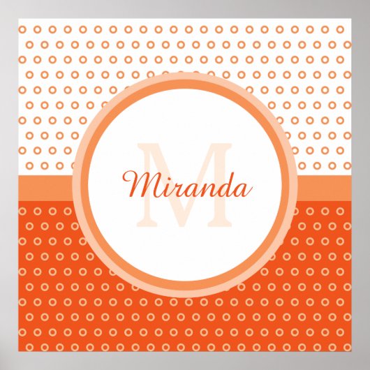 Monogram Oranje en witte pooldots met naam Poster (Voorkant)