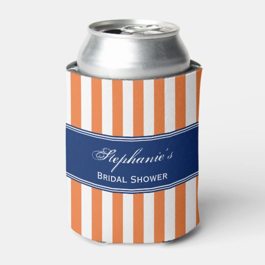 Monogram Oranje en witte strepen met koninklijk bl Blikjeskoeler (Blikje Voorkant)