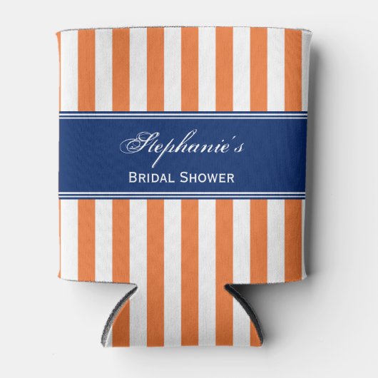 Monogram Oranje en witte strepen met koninklijk bl Blikjeskoeler (Voorkant)