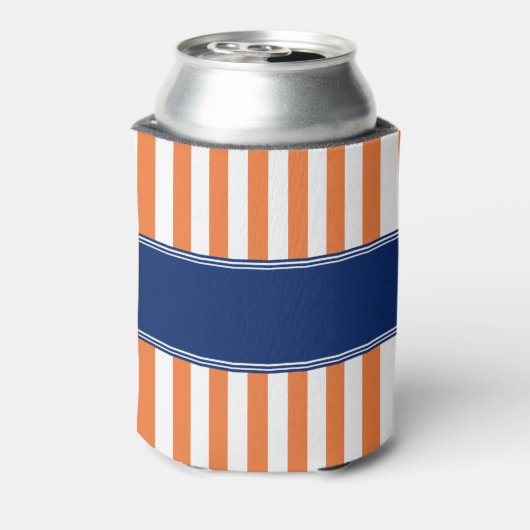 Monogram Oranje en witte strepen met koninklijk bl Blikjeskoeler (Blikje Achterkant)