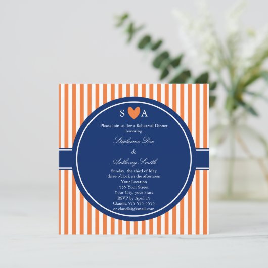 Monogram Oranje en witte strepen met koninklijk bl Kaart (Staand voorkant)