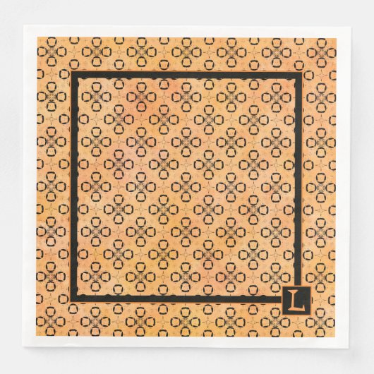 Monogram Oranje en zwart Retro Patroon Servet (Voorkant)