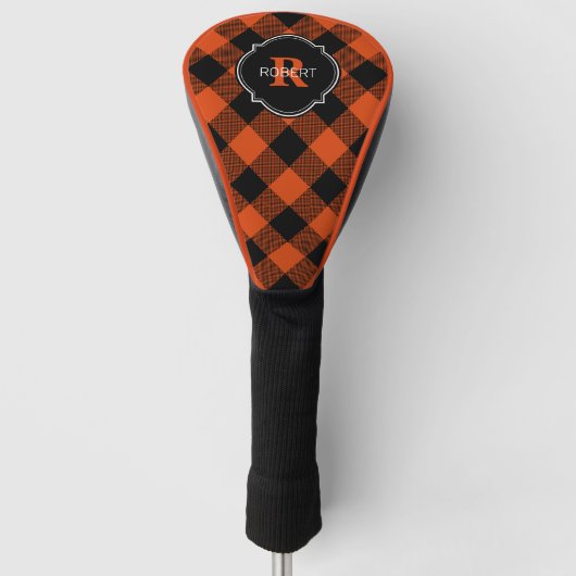 Monogram Oranje en zwarte bufferplaat Golfheadcover (Voorkant)