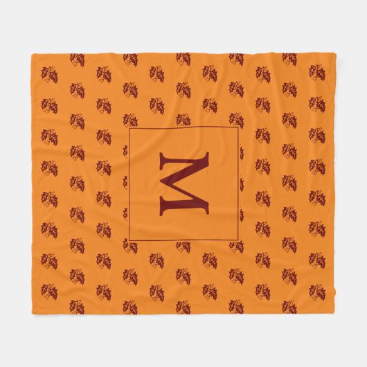 MONOGRAM Oranje Fall Leaves Rustic herfst Fleece Deken (Voorkant (Horizontaal))
