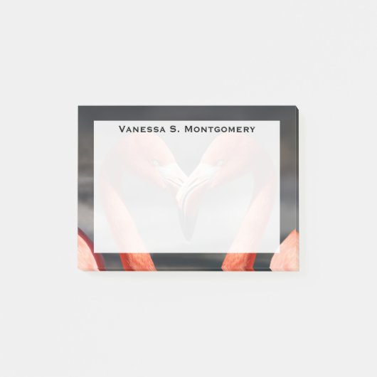 Monogram Oranje Flamingo's Wadende Vogel Hart Post-it® Notes (Voorkant)