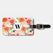 Monogram Oranje Floral Bagagelabel (Voorkant horizontaal)
