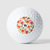 Monogram Oranje Floral Golf Balls Golfballen (Voorkant)