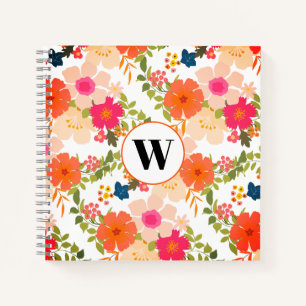 Monogram Oranje Floral Pattern Spiral Notitieboek