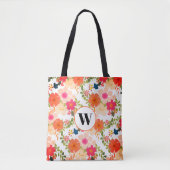 Monogram Oranje Floral Pattern Tas (Voorkant)