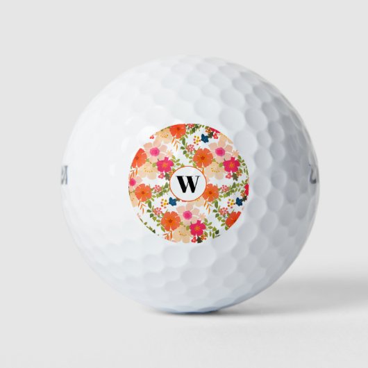 Monogram Oranje Floral Waterverf Golfballen (Voorkant)