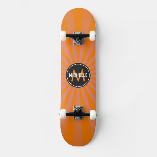 Monogram Oranje Funky Sun Rays Pattern Persoonlijk Skateboard (Voorkant)