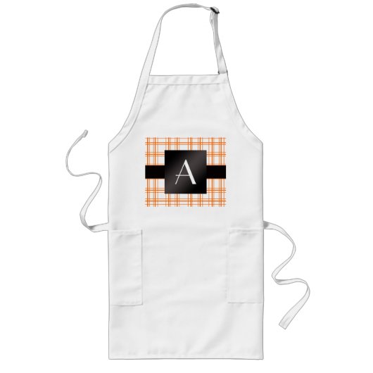 Monogram oranje geblazen lang schort (Voorkant)