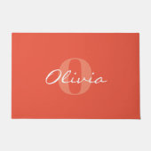 Monogram Oranje Gepersonaliseerde Naam Deurmat (Voorkant)