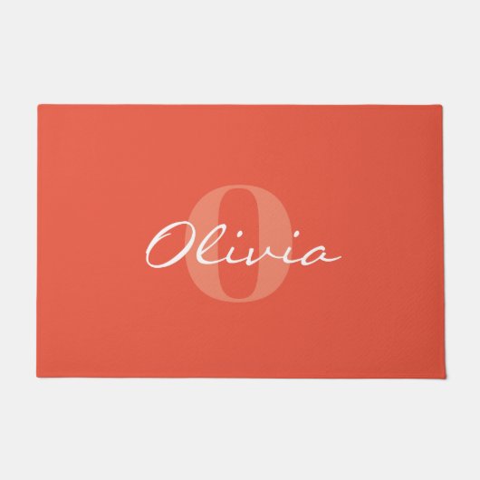 Monogram Oranje Gepersonaliseerde Naam Deurmat (Voorkant)