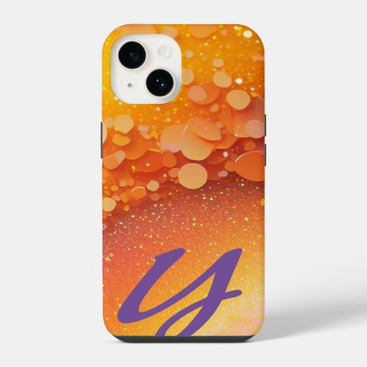 Monogram Oranje Glitter iPhone Hoesje (Achterkant)