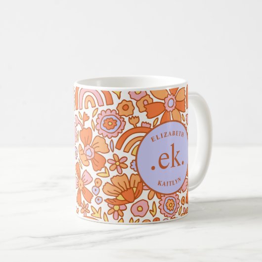 Monogram Oranje groovy retro Koffiemok (Voorkant rechts)