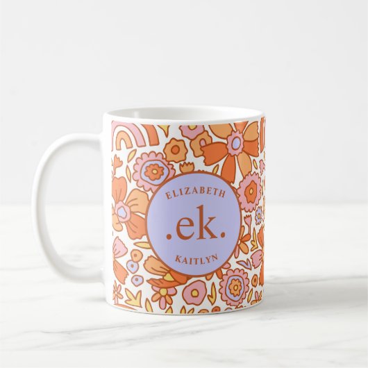 Monogram Oranje groovy retro Koffiemok (Links)