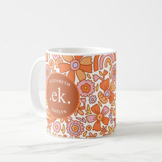 Monogram Oranje groovy retro Koffiemok (Voorkant links)