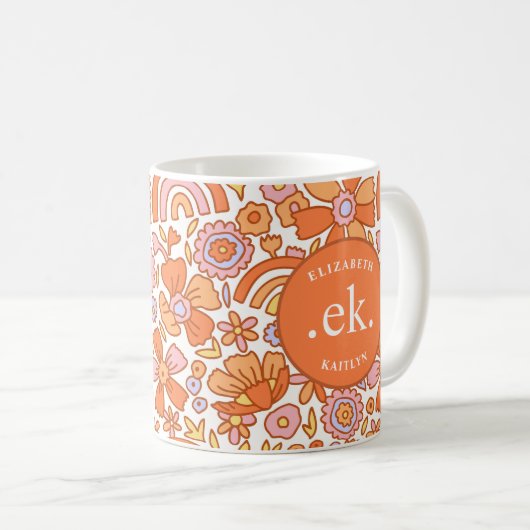 Monogram Oranje groovy retro Koffiemok (Voorkant rechts)