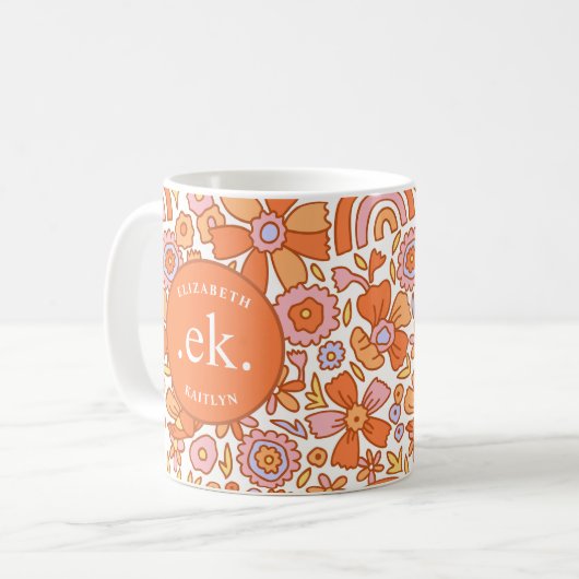 Monogram Oranje groovy retro Koffiemok (Voorkant links)