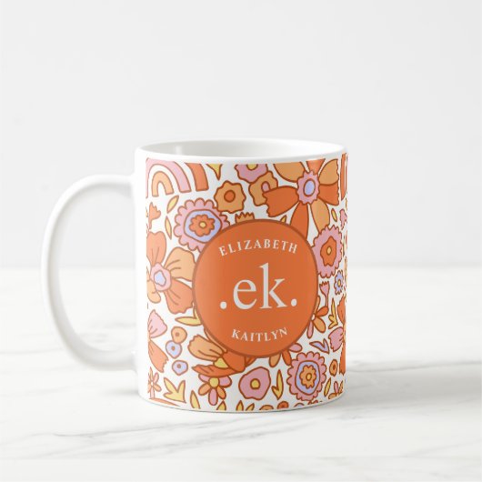 Monogram Oranje groovy retro Koffiemok (Links)