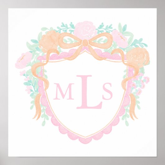 Monogram Oranje Herfst Pumpkin Crest Party Sign Poster (Voorkant)