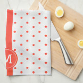 Monogram Oranje koraal en witte polka dot Theedoek (Quarter Fold)