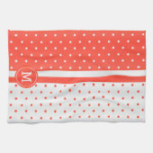 Monogram Oranje koraal en witte polka dot Theedoek (Horizontaal)