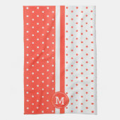 Monogram Oranje koraal en witte polka dot Theedoek (Verticaal)