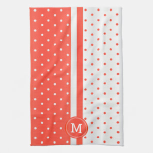 Monogram Oranje koraal en witte polka dot Theedoek