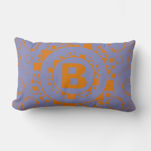Monogram oranje paars vierkantspatroon kussen