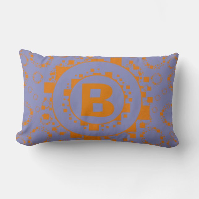 Monogram oranje paars vierkantspatroon kussen (Voorkant)