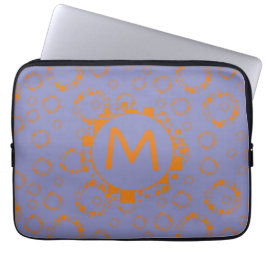 Monogram Oranje Paarse Cirkel Digitale Code Square Laptop Sleeve