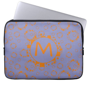 Monogram Oranje Paarse Cirkel Digitale Code Square Laptop Sleeve