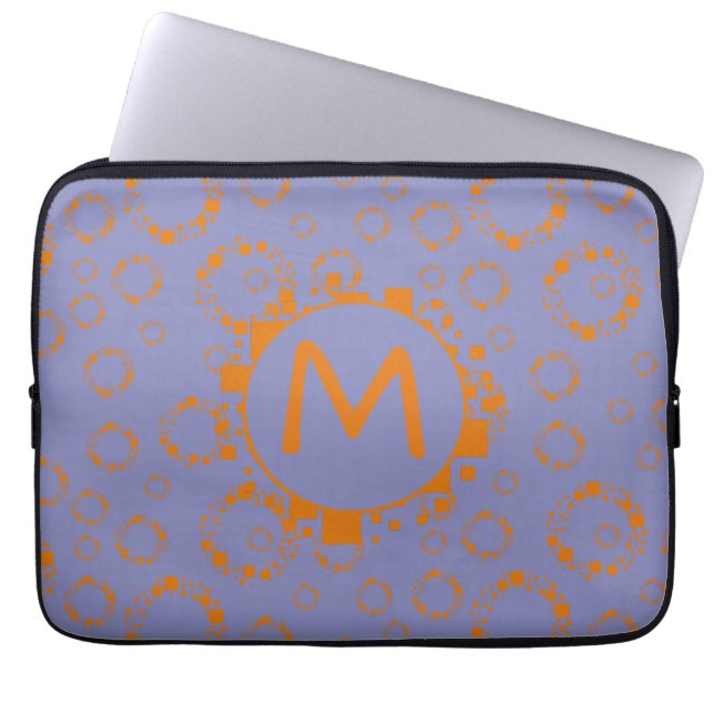 Monogram Oranje Paarse Cirkel Digitale Code Square Laptop Sleeve (Voorkant)