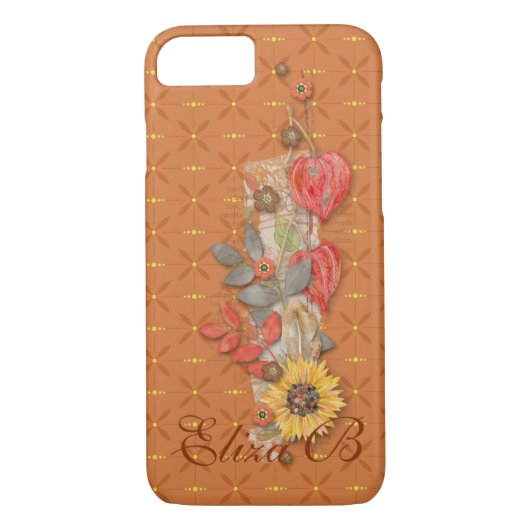Monogram Oranje pompoenherfstbloemen Case-Mate iPhone Case (Achterkant)